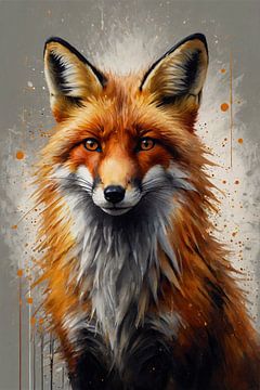 Expressive Fox with Splashes of Modern Art van De Muurdecoratie