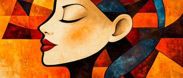 Play of colours: profile of a stylised woman by Poster Art Shop