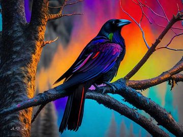 Farbige Kunstmalerei einer Regenbogen Krähe von A.D. Digital ART