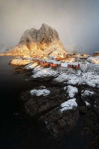 Winterzon boven Hamnøy, Lofoten