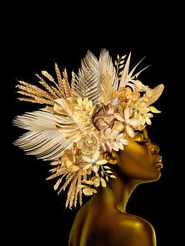 Bloemenportret Zwart & Goud Achtergrond zwart met gouden glitters - Portrait-02