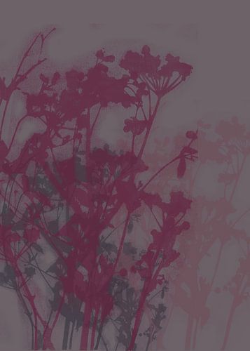 Abstracte botanische kunst. Bloemen in paars op taupe.