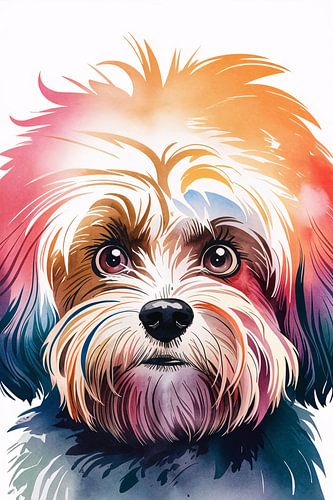 Kleurrijk waterverfportret van hond