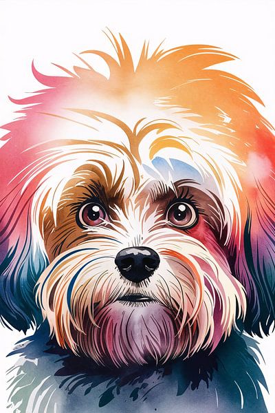 Kleurrijk waterverfportret van hond van Art & Soul Creations