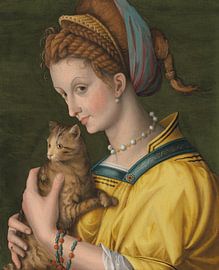 Porträt einer jungen Dame, die eine Katze hält, Bachiacca