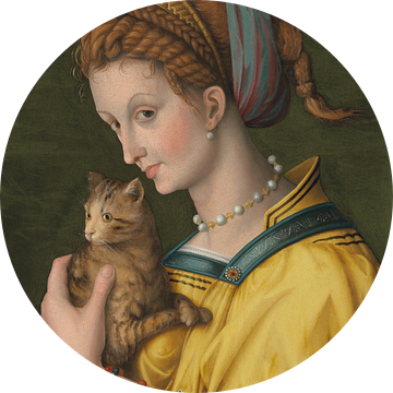 Portret van een jonge dame die een kat vasthoudt, Bachiacca