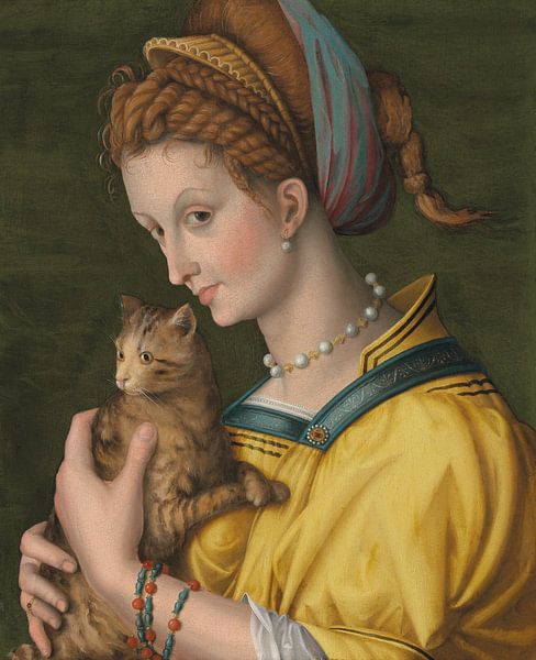 Porträt einer jungen Dame, die eine Katze hält, Bachiacca von Bridgeman Masters