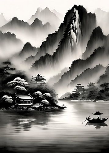 Black and White Mountain Landscape