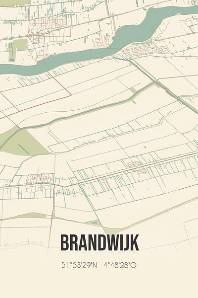 Alte Landkarte von Brandwijk (Südholland) von Ortsdrucke