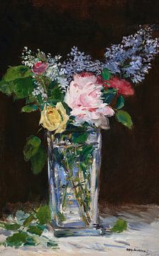 Vaas met bloemen, rozen en seringen, Édouard Manet van Meesterlijcke Meesters