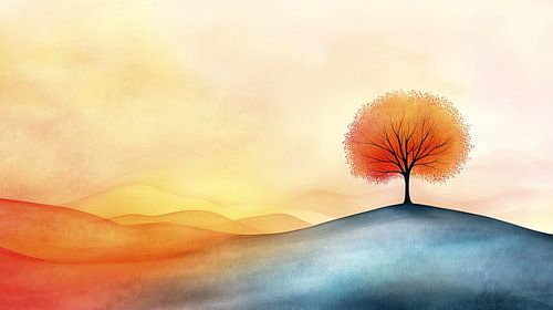 Eenzame boom met heldere herfstbladeren