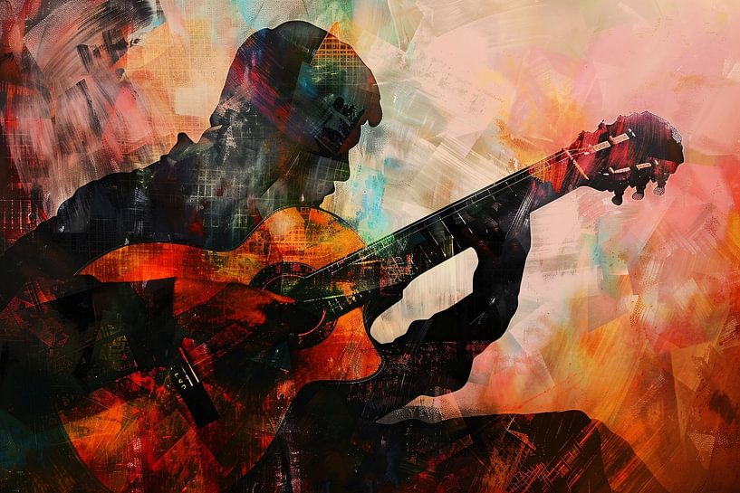 Abstracte silhouet van gitarist in kleuren van Imperial Art House
