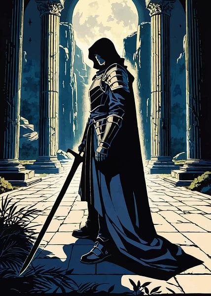 A Dark Knight under The Moon and Ruins by MIROKKU