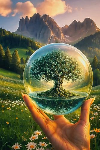 Arbre fractal dans une sphère de verre