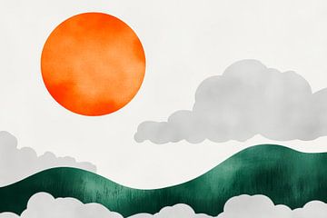 Sunset over green hills by Poster Art Shop