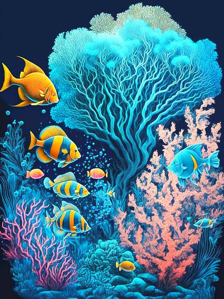 Unterwasserwelt Fische Korallen Blasen surreal farbenprächtig von gm_designs