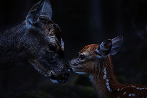 Intiem moment tussen hert en kalf