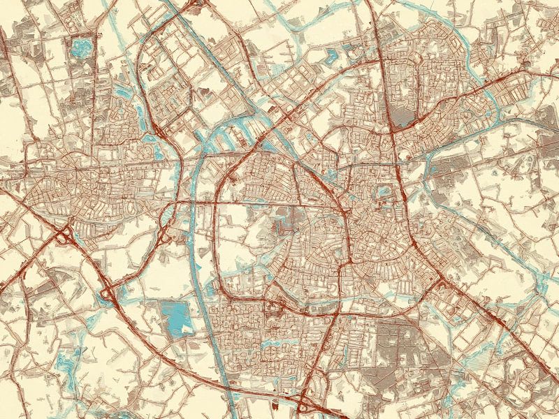 Map of Almelo in the style Blue &amp; Cream by De Kaartenwinkel