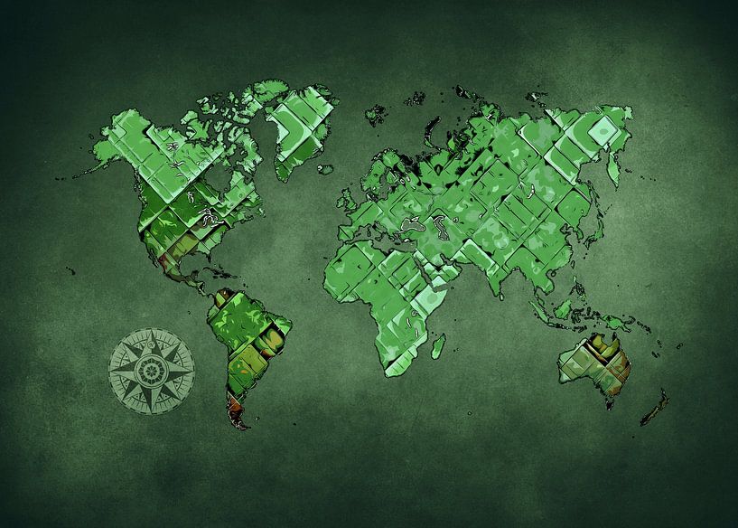 Weltkarte Kunst grün #Karte #Weltkarte von JBJart Justyna Jaszke