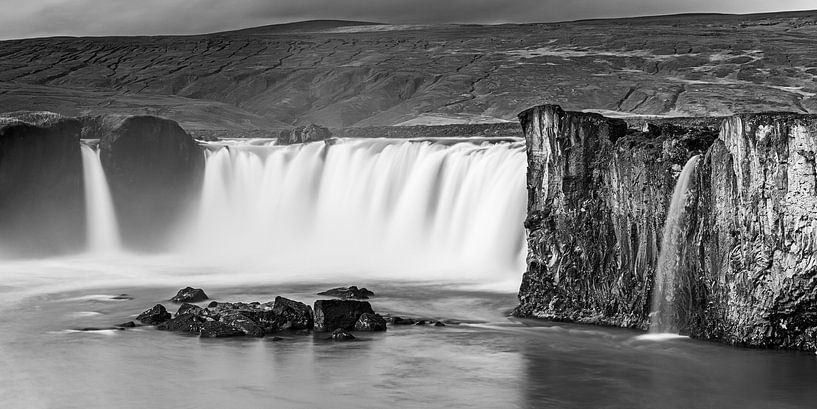 Waterfall Godafoss in black and white by Henk Meijer Photography