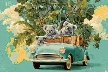 Koala Roadtrip – Humoristische Retro Poster van BowiScapes abstract en digitale kunst
