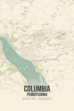 Vintage landkaart van Columbia (Pennsylvania), USA. van Rezona