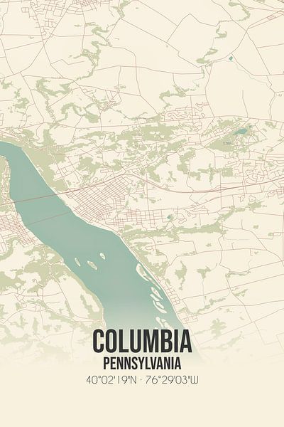 Vieille carte de Columbia (Pennsylvanie), USA. par Affiches de lieux