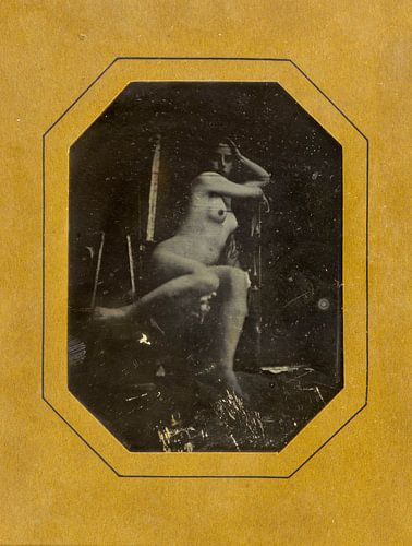 Pinup girl posing, sexy nude. old photo taken between 1842 and 1846.