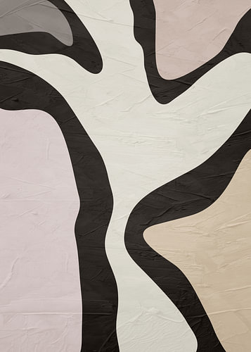 Abstracte, geometrische, minimalistische kunst met organische vormen in aardetinten.