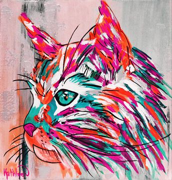 Oranje Roze Kat van Kathleen Artist Fine Art