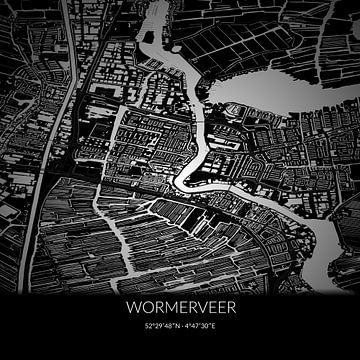 Zwart-witte landkaart van Wormerveer, Noord-Holland. van Rezona