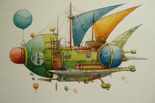 Un vaisseau de rêve entre les nuages et les étoiles sur Dessins et peintures de Peter Pen