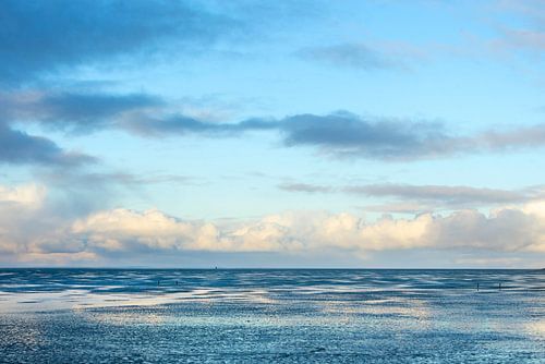Clouds over Wadden Sea near Westhoek during low tide
