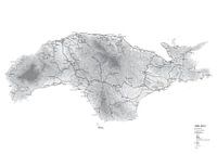 Landkaart van het griekse eiland Samos. Zwart - wit.