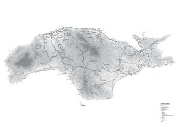 Landkaart van het griekse eiland Samos. Zwart - wit. van Marjolein Hameleers