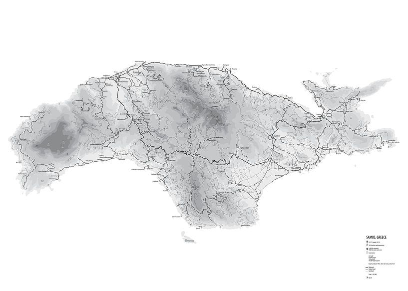 Beeldhouwer amateur Verkoper Landkaart van het griekse eiland Samos. Zwart - wit. van Marjolein  Hameleers op canvas, behang en meer