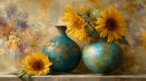 Sunny Sunflowers in Turquoise Vases