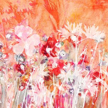 Roze, rode en oranje bloemenweide van Claudia Gründler