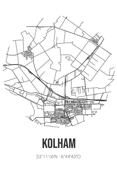 Kolham (Groningen) | Map | Black and white by Prints of Place