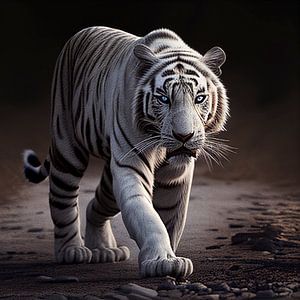 White tiger with dark background by Harvey Hicks