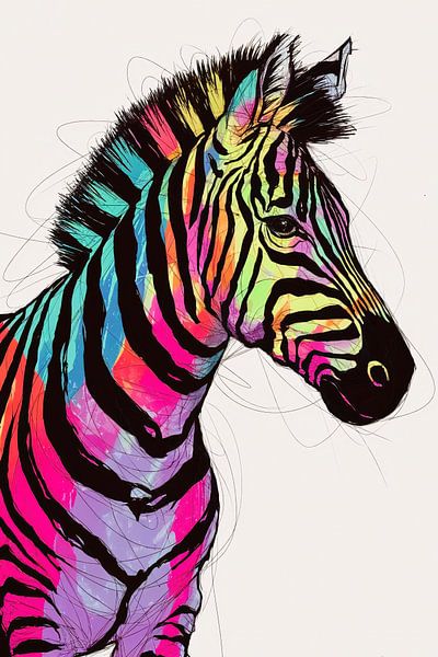 Bunte Zebras als Kunstdruck von Art & Soul Creations