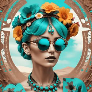 Retro portret van een vrouw met bloemen