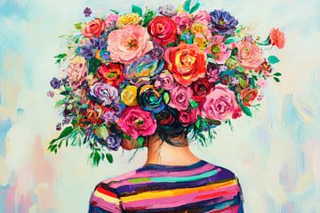 Couronne de fleurs sur dos rayé sur Poster Art Shop