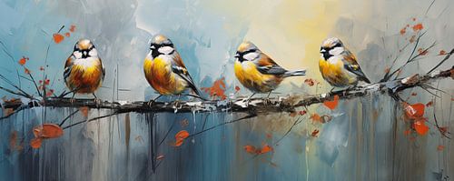 Tableau représentant des mésanges | Touches de couleur orange sur Peintures accrocheuses