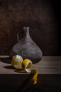 Classic still life with a bottle and lemon by John van de Gazelle