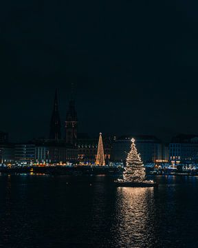 Kerstmis Hamburg bij nacht van Nils Hornschuh