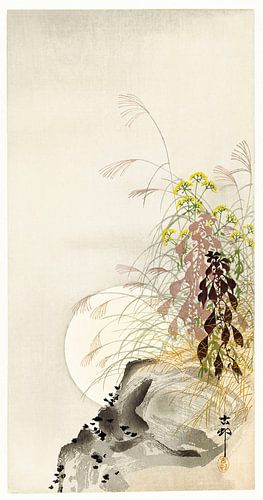 Grass and full moon (1900 - 1936) by Ohara Koson