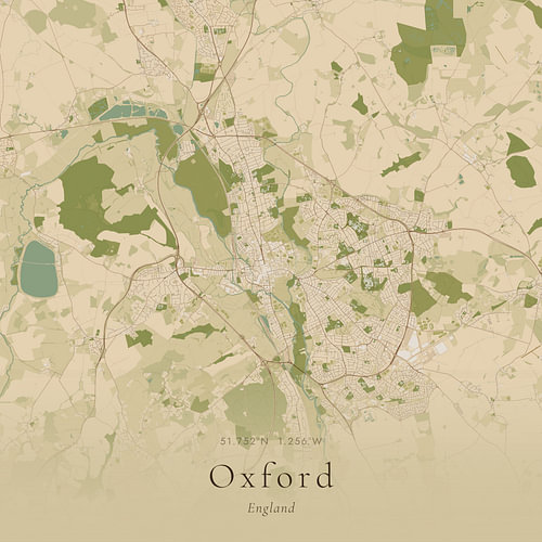 Vintage landkaart van Oxford, United Kingdom