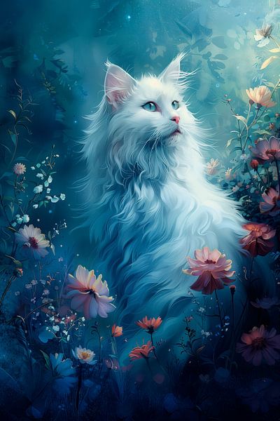Chat blanc mystique - Fleur de lune magique par Erika Kaisersot