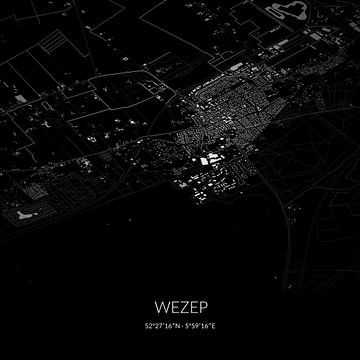 Zwart-witte landkaart van Wezep, Gelderland. van Rezona